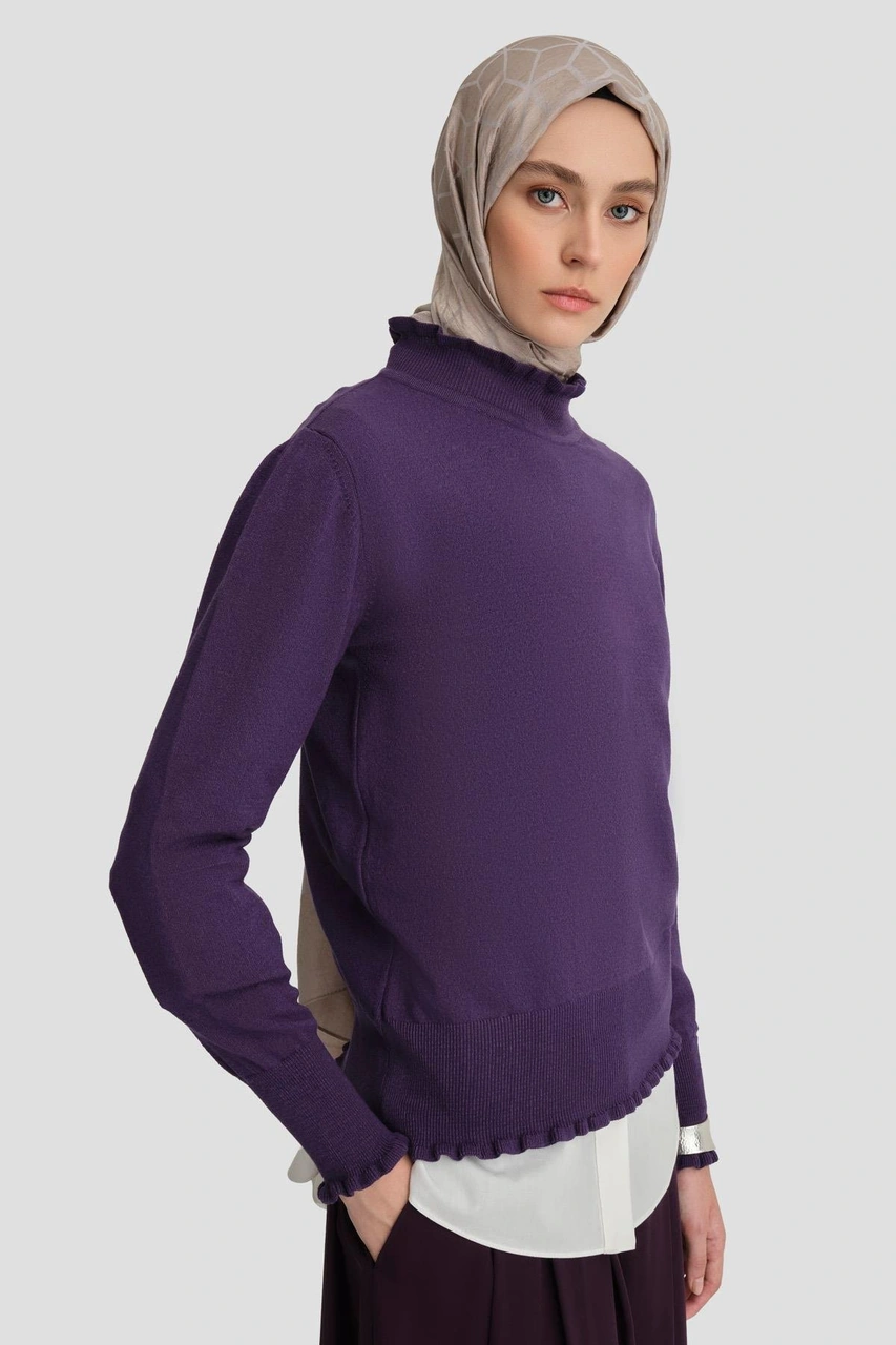 Armine Fırfır Detaylı Kazak 25kd7007 Mor Mor