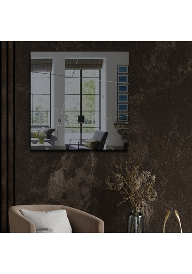 Ayna | Füme Ayna | Tasarım Kanallı - Kare Ayna | 60Cm X 60Cm Füme