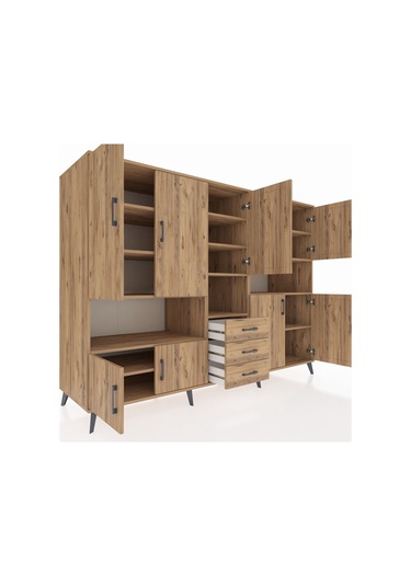 Kronos Dolap 13 Raflı 3 Çekmeceli 9 Kapaklı 220x59x163 Çam-çam Çam-çam