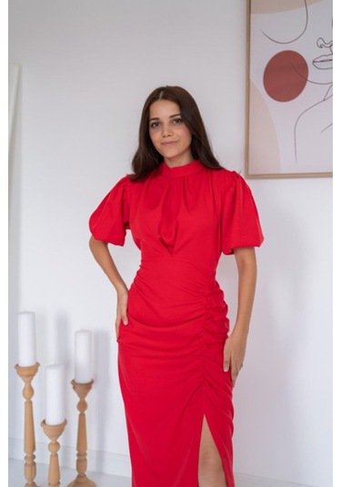 Kırmızı Yırtmaçlı Class Elbise Kırmızı