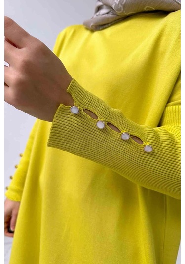 Kol Detay Merserize Tunik - Yağ Yeşili