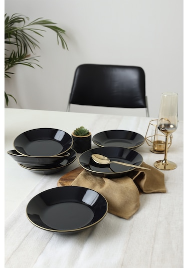 Keramika Siyah Gold Bahar Yemek Tabağı 19 Cm 6 Adet Siyah