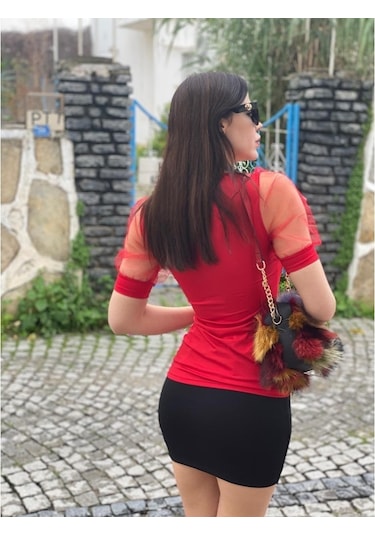 Balon Kol Kare Yaka Kadın Bluz