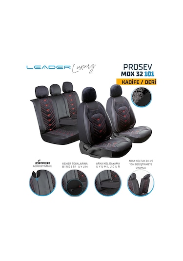 Audi A5 Serisi Lüx Oto Koltuk Kılıfı Ön Arka Takım Deri Kadife Detaylı Prosev Siyah Kırmızı