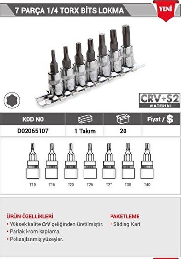 Dht 7 Parça Torx Bits Lokma Set 1/4 D02065107