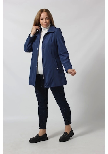 1616 Fermuarlı Cep Detaylı Kapuşonlu Bondit Ceket Sax Saks Mavi