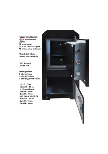 Ev Ve Ofis Tipi Çelik Para Kasası 85 Cm 50 Kg Güvenli Para Kasası