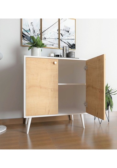 Floradesign Novo Çok Amaçlı Dolap / Kapaklı Raflı Dolap /meşe - Beyaz Meşe - Beyaz