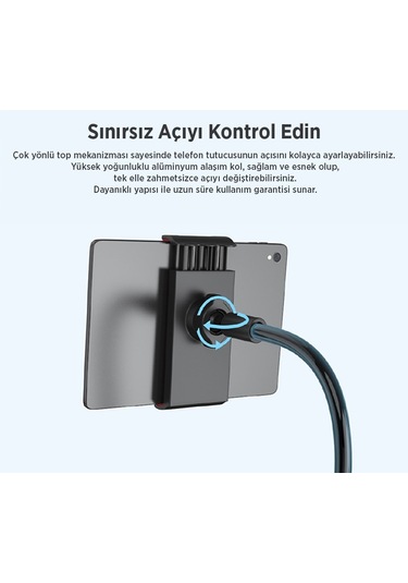 Juo 360 Dönen Uzun Kollu Ayarlanabilir Tablet Ve Telefon Tutucu Stand Siyah