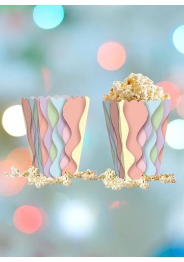 Mısır Kutusu Pop Corn Kutusu Dalgalı Makaron Desenli / 8 Parça