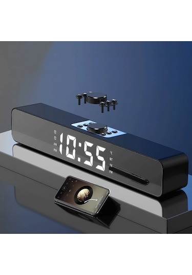 Bluetooth Hoparlör Şarjlı Ses Sistemi Led Ekran Fm Çalar Saat Sıcaklık Pc Usb Aux Tf Kart