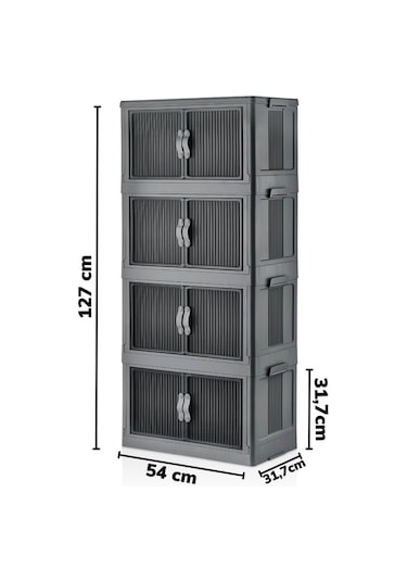 Piev Çok Amaçlı Kapaklı İstiflenebilir Organizer Dolap 4 Lü Antrasit