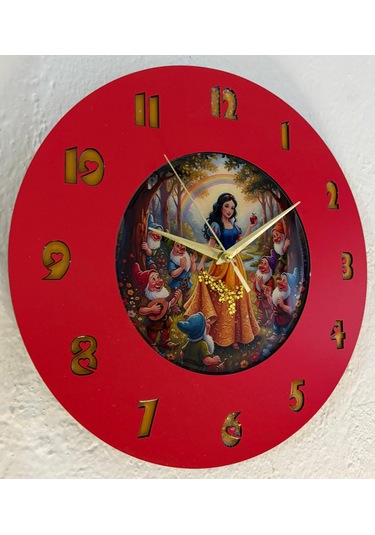 Kişiye Özel İsimli Çocuk Odası Duvar Saati Epoksi Dolgulu 35 Cm Masallar Serisi Kırmızı - Turuncu