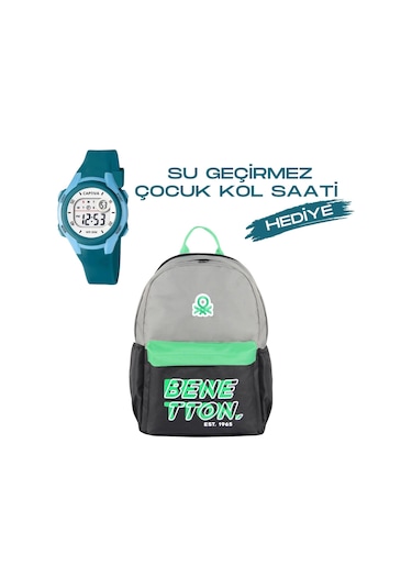 Çocuk Kol Saati Hediyeli Benetton Büyük Kapasiteli Çocuk Okul Çantası B.nt.03841