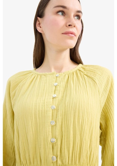 DeFacto Relax Fit Bisiklet Yaka Müslin Uzun Kollu Maxi Tesettür Elbise D0570AX25SMGN730