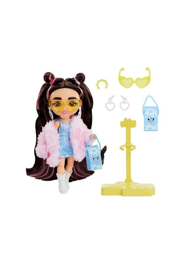 Minis Extra Esmer Saçlı Pembe Kürklü 14 Cm