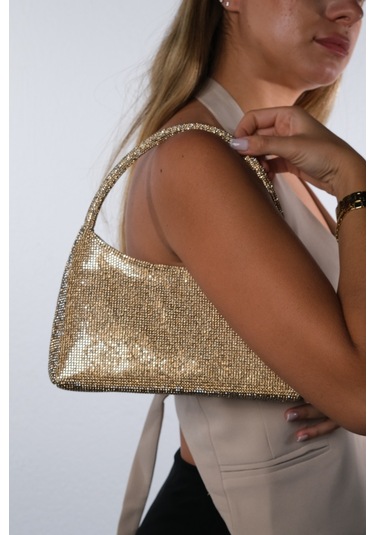 Roxane Altın Taşlı Kadın Abiye Çanta Altın