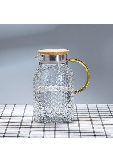 Hangfox 1.4l Büyük Kapasiteli Cam Soğuk Su Potu, Dayanıklı Borosilikat, Pirinç Desenli, Bambu Ve Çelik Kapaklı, Ev Kullanıma Uygun Çok Renkli