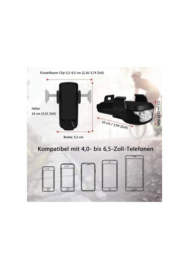 Springsun Su Geçirmez Şarj Edilebilir Bisiklet Işığı: Telefon Tutucu + Güvenlik Korna İle 4 Ü 1 Arada Bisiklet Aksesuarı Siyah