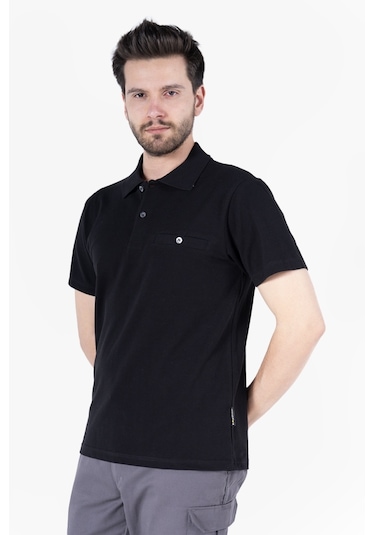 Polo Yaka Fleto Cepli T-shirt Siyah