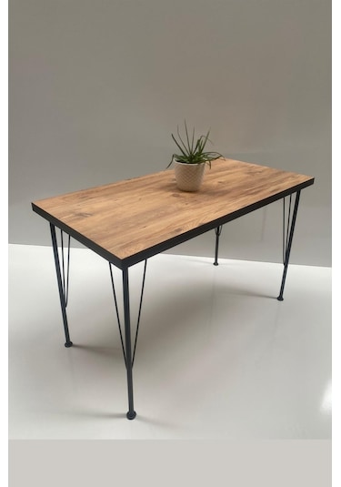 Demo Tanraf Atlantik Çam Mutfak Masası 120X70 Cm Ebat Metal Ayaklı