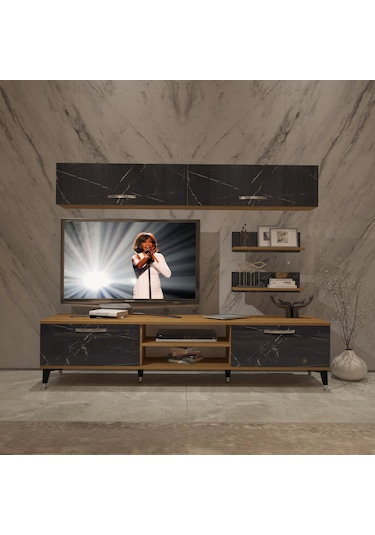 Decoraktiv Eko 5 Mdf Dvd Silver Tv Ünitesi Tv Sehpası Pera - Siyah Mermer