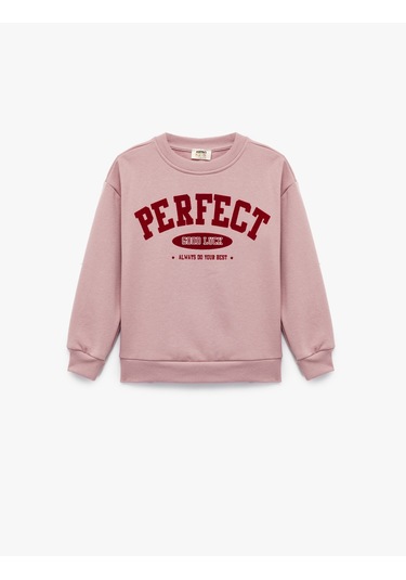 Koton Pamuklu Şardonlu Uzun Kollu Bisiklet Yaka Baskılı Sweatshirt Pembe 6wkg10202ak Gül
