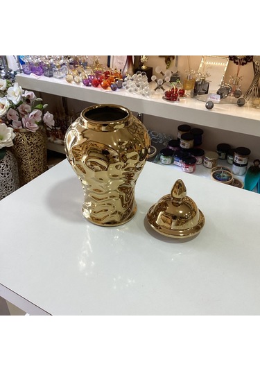 Dekoratif Seramik Gold Renk Küp 27 Cm
