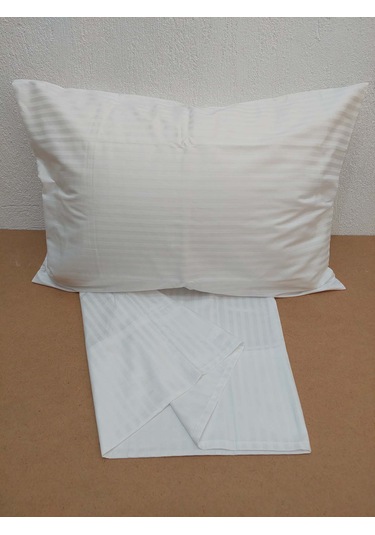 Otel Yastık Kılıfı Yollu Pamuk Saten Kapaklı Beyaz 50x70 Cm 6'lı