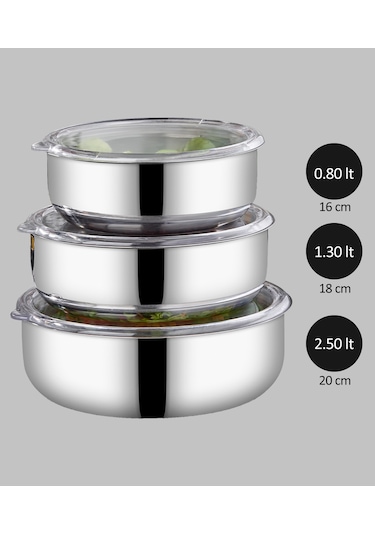 Steel&More 3 Lü Çelik Saklama Kabı 6 Parça Gri