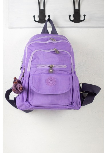 Küçük Boy Krinkıl / Klinkır Su Geçirmez Kumaş Çok Gözlü Günlük Kadın Sırt Çantası Lila 8317 Lila