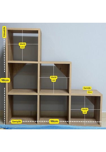 Mukotoys Basamak Raf Kitaplık Mdf 98x98 Meşe