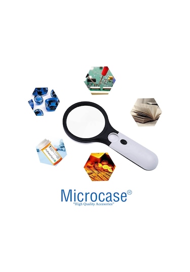 Microcase By5 Işıklı Çift Gözlü 45X 3X Büyütme El Büyüteci