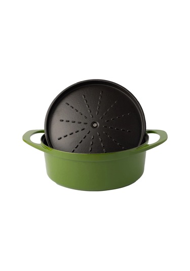 Pot Art Parlak Yeşil Yuvarlak Derin Döküm Tencere 28 Cm 5,6 Lt Yeşil