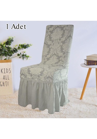 StarMall Jakarli Şal Desen Etekli Sandalye Örtüsü, Yüksek Kaliteli, Yıkanabilir, Esnekli, Lastikli 1 Adet Kum