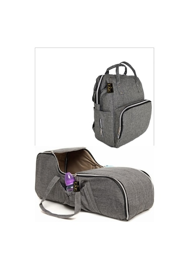 U.S.F Fonksiyonel Bebek Bakım Sırt Çantası + Portbebe Ana Kucağı Puset Düz Model Gri