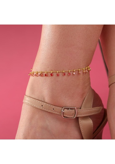 925 Ayar Gümüş Top Zincirli Kırmızı Renk Geçişli Hal Hal Gold