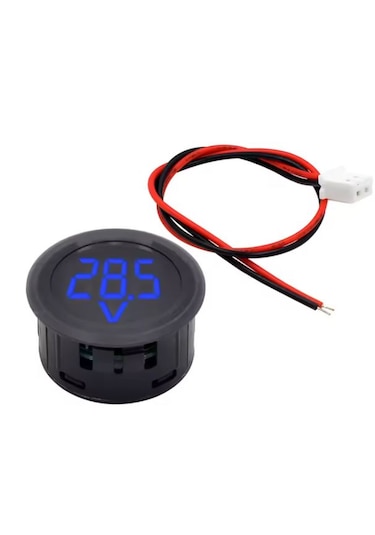 4-100v Dc Voltmetre Yuvarlak Panel Tip Montajlanabilir Dijital Mavi