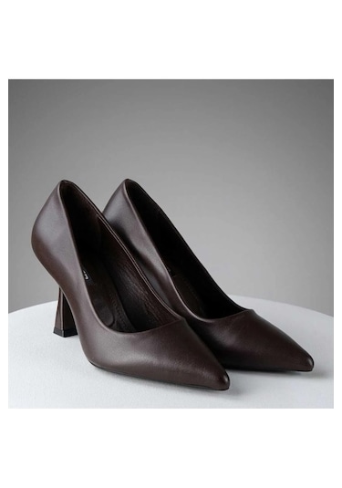 Gencer Leather Hakiki Deri Stiletto Ayakkabı Kahverengi Kahverengi