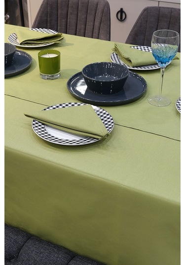 Dream 8 Parça Masa Örtüsü Seti Çeyiz Seti Salon Masa Örtüsü, Runner, 6'lı Peçete Fıstık Yeşil