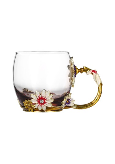 Monyee 320ml Kahve Rengi Porselen Çiçek Desenli Bardak + Kaşık + Temizleme Bezi Seti - Isı Dayanıklı Çay/kahve Bardakları - Ev Dekorasyonu Paket Kahve