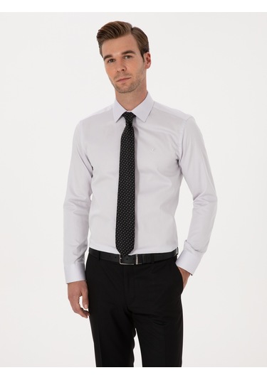 Cacharel Açık Gri Slim Fit %100 Pamuk Klasik Gömlek