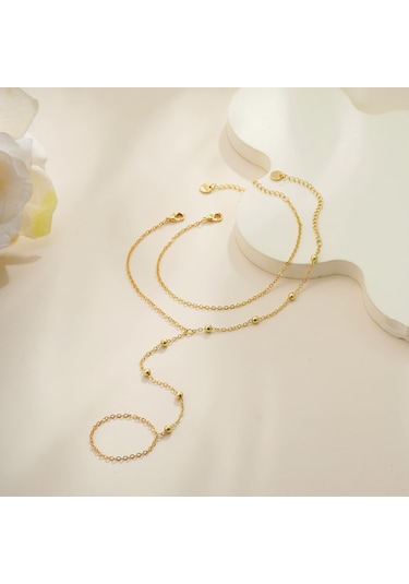 Fosenze 14k Altın Kaplama Kadın Bileklik - Çift Katlı Zincirli Yüzüklü Tasarım, Ayarlanabilir Ve Hipollerjenik, Zirve Mükemmel Hediye Altın