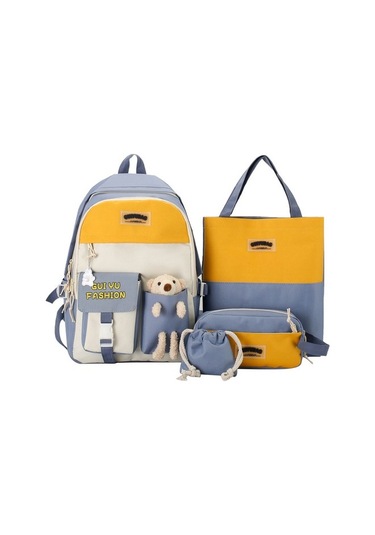 Enjoy Homee Ilkokul Okul Çantası Kız Sevimli Bebek Büyük Kapasiteli Sırt Çantası Dört Parçalı Set Q8v3gc Sarı - Mavi