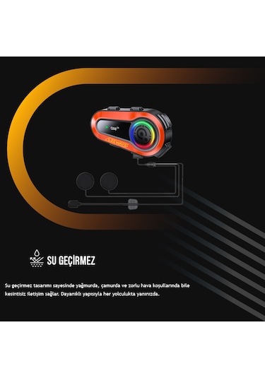 Leeways Q08 2x 1000m Telsiz Mesafeli Özellikli 2 Kişi Bağlantılı Bluetooth Kask Kulaklık Ekranlı Fenerli Interkom