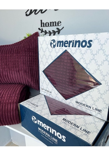 Nerahome Merinos Modern Line 3 Parça Battaniye Seti Bordo