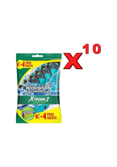 Wilkinson Sword Xtreme 3 Sensitive 8+4 Üç Bıçaklı Kullan At Tıraş Bıçağı 10'lu