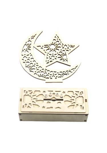 Xiyyadms Ahşap Ay Ve Yıldız Desenli Led Işıkli Ramazan/raya Dekorasyon - Ev Zieratı Ve Gece Lambası Pil Dahil Değil