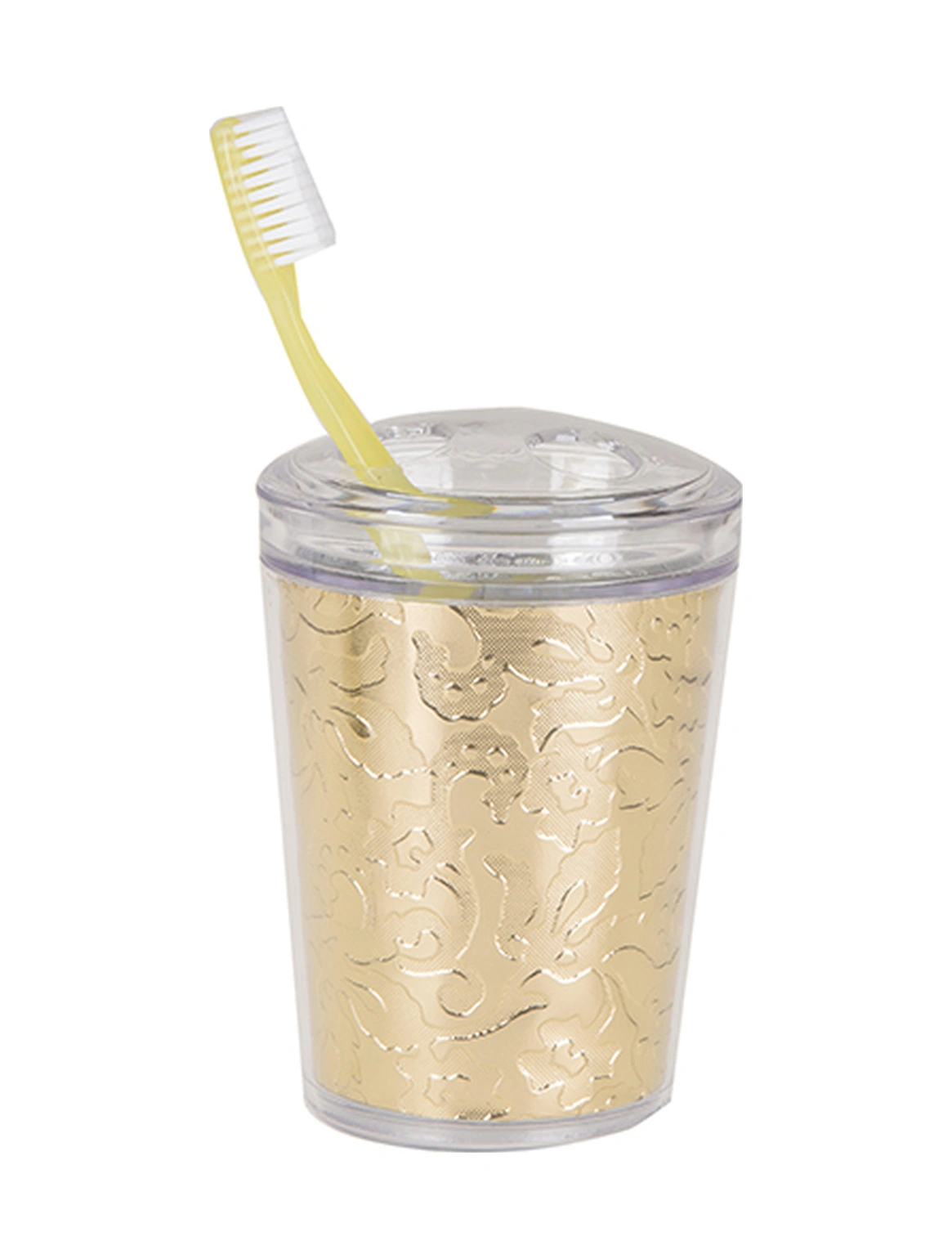 2 Adet Diş Fırçalık Altın Yaprak Akrilik 9x9x12cm Banyo Seti Çok Renkli