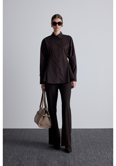 Bel Ayarlamalı Gömlek Kahverengi Kahverengi